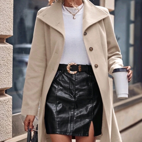 Solid Single Breasted Belted Overcoat - Picture 3 of 6